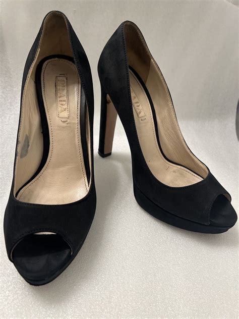 prada black suede peep toe pump|prada velvet pumps.